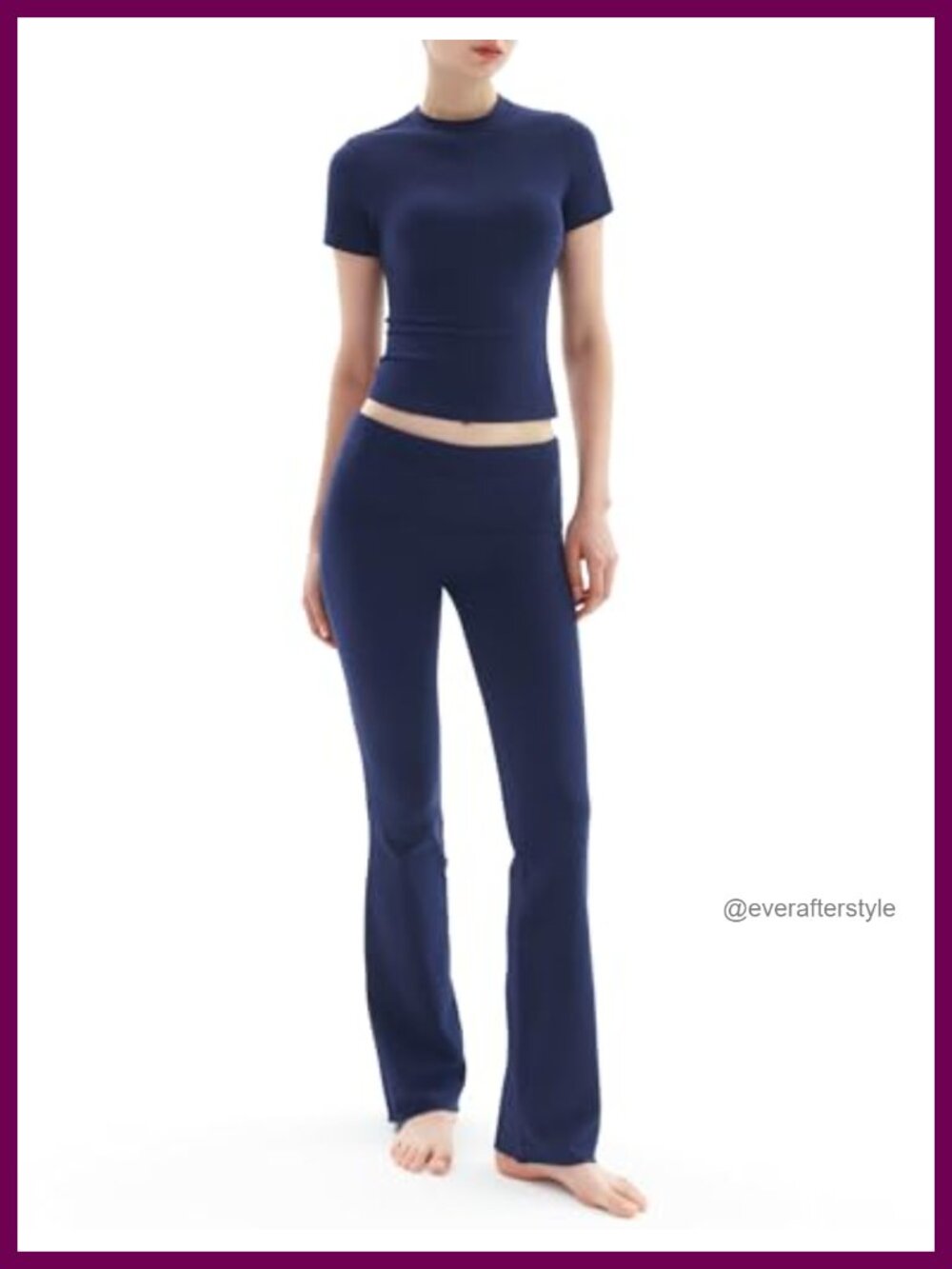 2 Piece Lounge Set Short Sleeve Top Fold Over Flare Pants Casual Matching Outfit